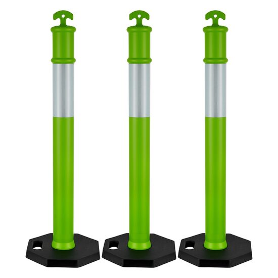 Set 3 stalpi delimitare, Verde, 1 x coliere reflectorizante, Inaltime 114 cm, baza neagra
