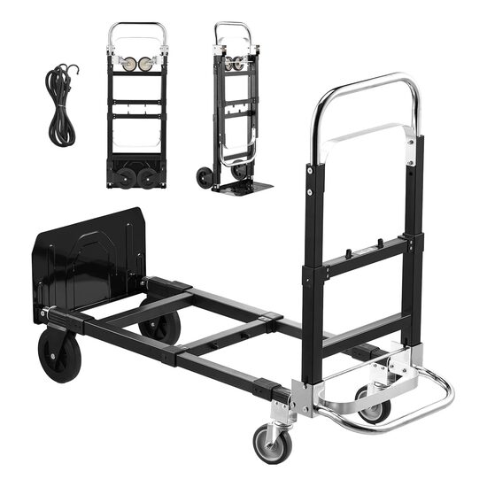 Carucior marfa 2 in 1, Capacitate max 225 kg, Greutate 10 Kg, Otel, Pliabil, 4 x Roti