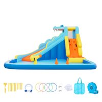 Spatiu joaca multifunctional, Casuta cu 2 x topogan cu apa, max 160 kg, Gonflabil, 3.4 x 3.4 x 2.3 m