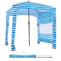 Pavilion gradina/plaja, Portabil 183x183 cm, 1 x perete lateral, Alb/Albastru, Protecție solara UPF 50+, Geanta