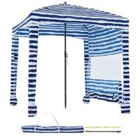 Pavilion gradina/plaja, Portabil 183x183 cm, 1 x perete lateral, Alb/Albastru, Protecție solara UPF 50+, Geanta, 140 g/m², cadru fibra de sticla