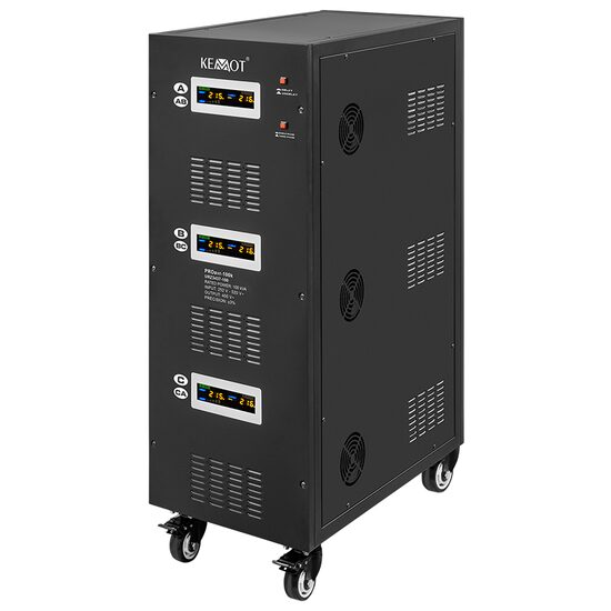 Stabilizator de tensiune automat 100 kVA, Tensiune intrare 252 – 520 V AC, Trifazat, Control stabilizare servomotor