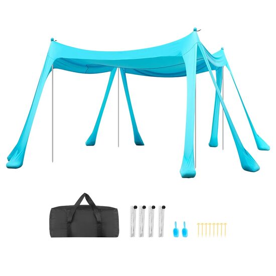 Pavilion de plaja, portabil, 300x300 cm, Albastru, Densitate 180 g/m², protectie UPF 50+, Cadru aluminiu, Inaltime 200 cm, Geanta