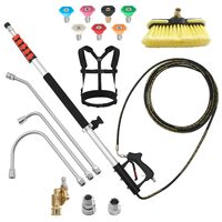 Lance telescopica pentru masini de spalat cu presiune, 6 x sectiuni, 7 duze, Ham de sustinere, Lungime 7.62 m, max 275 Bar, Aluminiu/Inox, 3 x capete, perie