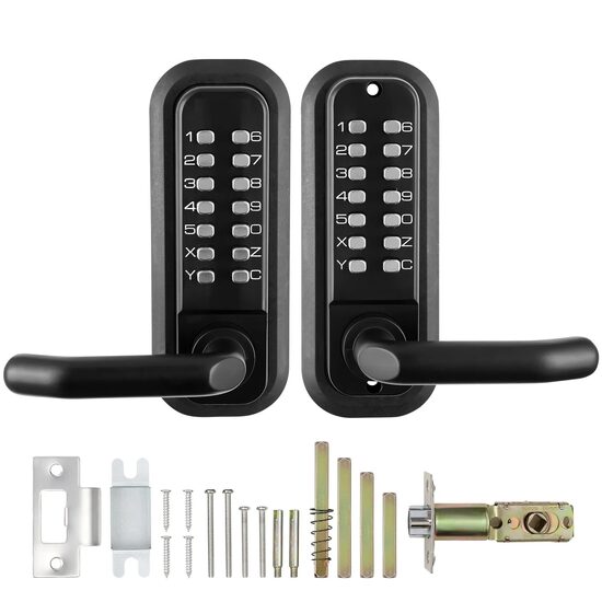 Yala mecanica cu cifru si maner, 2 fete, 14 taste, Blocare automata, Utilizare usa stanga/dreapta, Negru