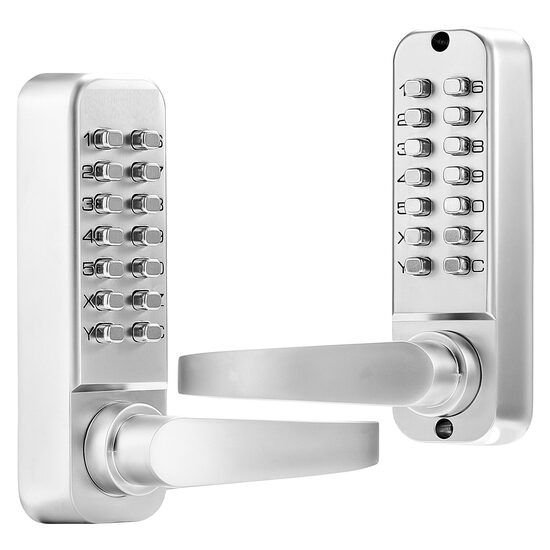 Yala mecanica cu cifru si maner, 14 taste, Blocare automata, Utilizare usa stanga/dreapta, Argintiu, 197 x 118 x 150 mm
