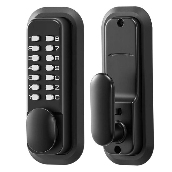 Yala mecanica cu cifru si maner, 14 taste, Blocare automata, Utilizare usa stanga/dreapta, Negru, Interior/Exterior
