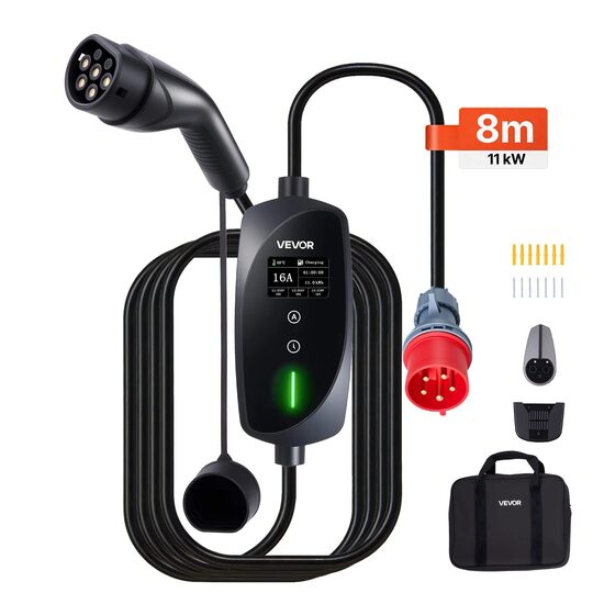 Incarcator portabil EV, Type 2 Trifazat, 16A, Cablu de incarcare 8 m, 11 kW, geanta de transport, IP66
