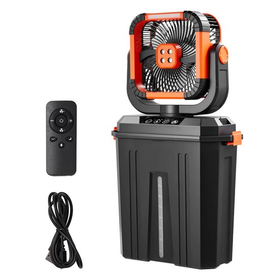 Ventilator cu acumulator, Functie pulverizare, 13 W, Rezervor apa 12 l, Telecomanda, baterie 20000 mAh, Lanterna