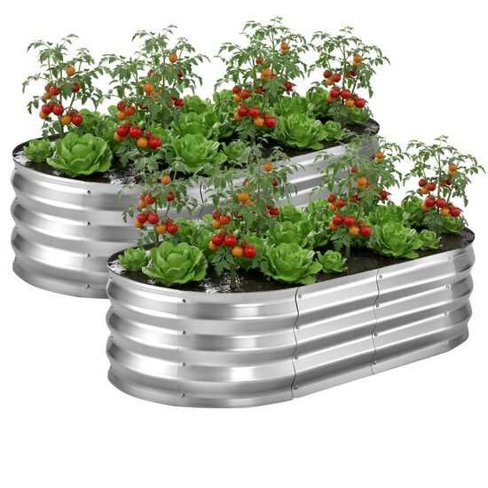 Set 2 x Jardiniere fara fund, Metal, Gri, 1200 x 600 x 300 mm, Suprainaltat
