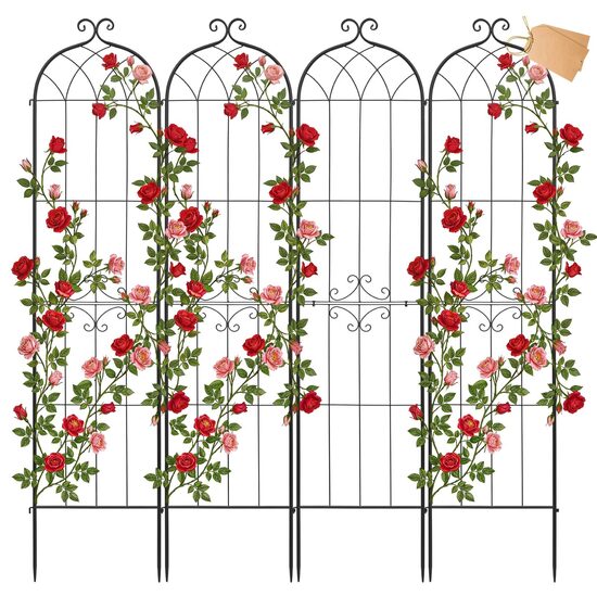 Set 4 x spalier metalic pentru gradina, 220 x 52.5 cm, Otel, Negru