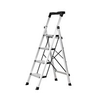 Scara pliabila cu 4 x Trepte Anti-derapante, Tava scule, Capacitate 150 kg, Aluminiu, 480 x 680 x 1270 mm