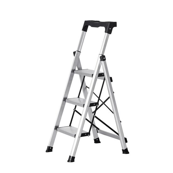 Scara pliabila cu 3 x Trepte Anti-derapante, Tava scule, Capacitate 150 kg, Aluminiu, 480 x 540 x 1040 mm