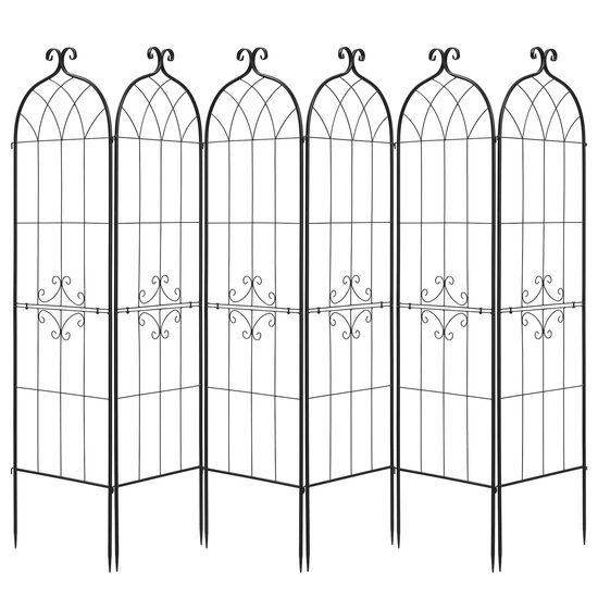 Set 6 x spalier metalic pentru gradina, 180 x 52.5 cm, Otel, Negru