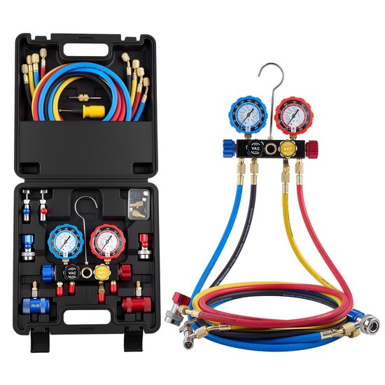 Set manometre pentru incarcare/descarcare Freon, 4 cai, 41 Bar, R134a R404A R1234yf R22, furtun 1.5 m