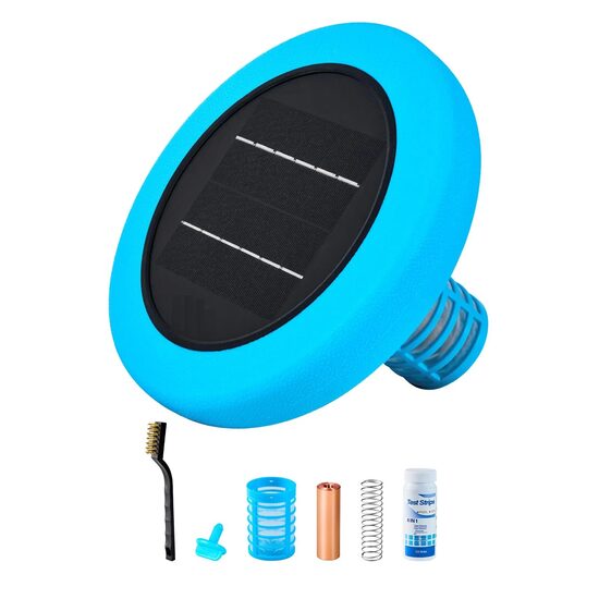 Ionizator solar pentru piscina, max 170 mc, IPX8, Mentinere pH 7.2-7.6, 50 x benzi testare, Albastru