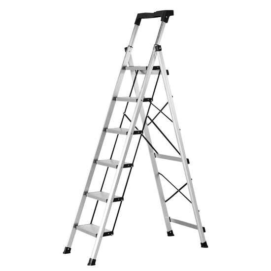 Scara pliabila cu 6 x Trepte Anti-derapante, Tava scule, Capacitate 150 kg, Aluminiu, 47 x 95 x 165 cm