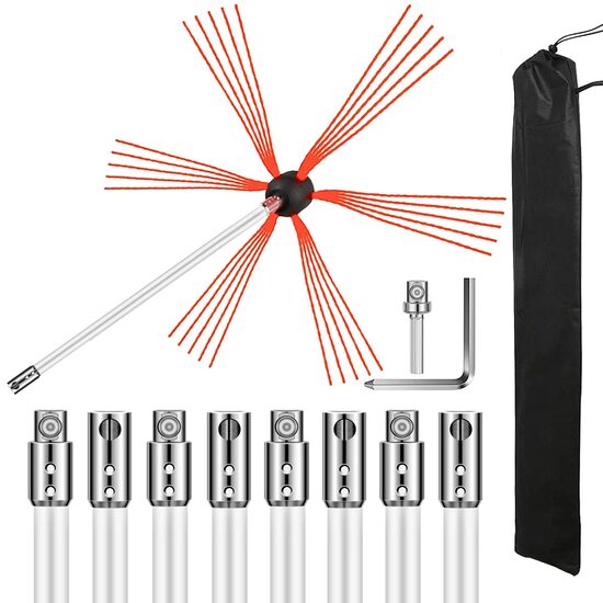 Kit de curatare cos fum, Lungime 9 m, Cap perie flexibil, Atasabil la bormasina electrica, Diametru de curatare 44 cm