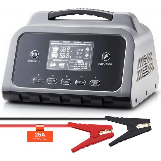 Redresor Smart in 7 etape, LCD, 25 A, tensiune/curent reglabil, Mod Profesional pentru baterii non-standard, 6/12/24 V