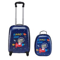 Set Troler si geanta pentru copii, Dino Space, 4 x roti, Albastru, 320 x 230 x 450 mm