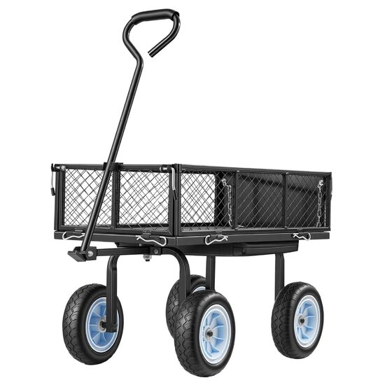 Carucior de gradina 2 in 1, Otel, Capacitate 226 kg, Otel, panouri detasabile, 860 x 460 x 225 mm, anvelope PU anti-pana, Negru
