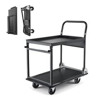 Carucior pliabil cu platforma, Otel, Negru, Capacitate 317 kg, 2 x niveluri, 730 x 470 x 820 mm
