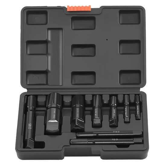 Set 9 extractoare pentru indepartarea filetelor rupte ale tevilor 1/8", 1/4", 3/8", 1/2", 3/4" si 1", Otel Cr-Mo