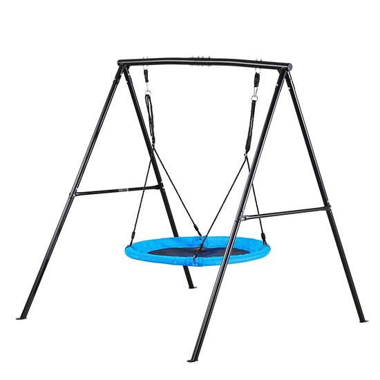 Leagan pentru copii, Cadru Otel, maxim 200 Kg, Negru/Albastru, Inaltime reglabila, 1.8 x 1.84 x 1.81 m