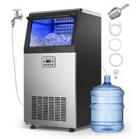 Aparat de facut gheata, 54 kg/zi, Stocare 14 kg, Afisaj led, Auto-Curatare, Inox, 36 de cuburi pe ciclu, 2 x tipuri de alimentare apa