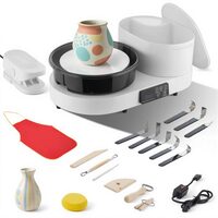 Roata de olarit electrica,  Diametru platan 28 cm, pedala si Ecran tactil, 450 W, viteza reglabila 30-300 rpm, Alb, 8 x unelte inox