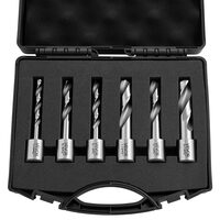 Set 6 freze magnetice cu coada Weldon, adancime taiere 50.8 mm, diametru taiere 6.35 mm-14.28 mm, HSS, 6 burghie, carcasa din plastic