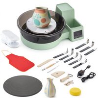 Roata de olarit electrica,  2 x platane 28/36 cm, pedala si Ecran tactil, 450 W, viteza reglabila 30-300 rpm, Verde, Bazin detasabil