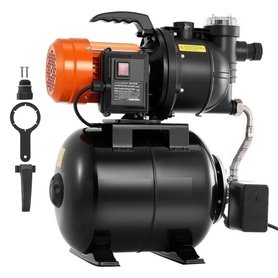 Hidrofor 19 l, Comutator presiune 1.4-2.8 bar, Putere 735 W, Adancime 8 m, Inaltime ridicare 39 m, Debit 3785 l/h