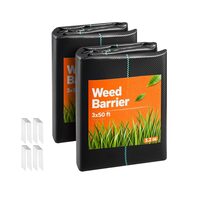 Set 2 x Geotextil de inalta densitate 90 g/m², contra buruienilor, 0.4 x 15.2 m, Negru, carlige fixare