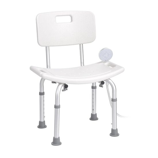 Scaun de dus cu spatar si inaltime reglabila pentru persoane cu dizabilitati, max 158 kg, Anti-derapant, aluminiu, suport dus