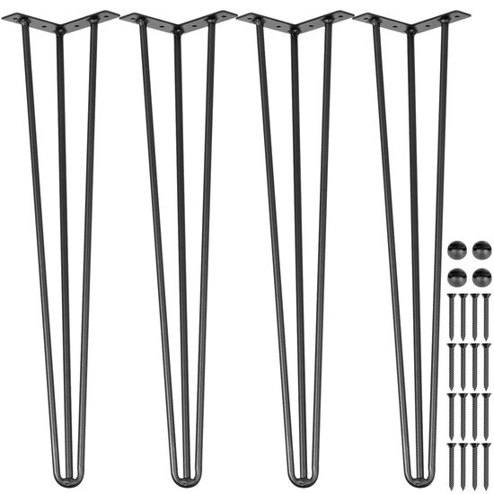 Set 4 x picioare de masa tip ac de par, Inaltime 40.6 cm, Otel, Negru, max 100 kg