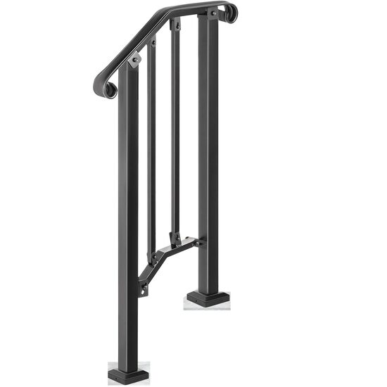 Balustrada pentru 1-2 trepte exterioare, Negru, Otel, Distanta dintre stalpi 30 cm, unghi reglabil