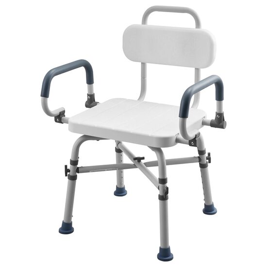 Scaun de dus rotativ cu brate si spatar pentru persoane cu dizabilitati, max 227 kg, Anti-derapant, aluminiu, Inaltime reglabila