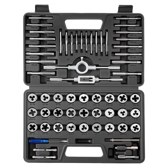 Set 60 filiere si tarozi, M3-M12 SAE, cutie depozitare