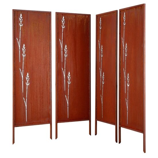Set 4 x Paravan confidentialitate pentru gradina/casa, Otel, 50x160 cm, Exterior/Interior, ruginiu