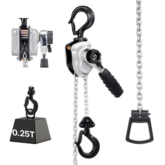 Palan manual cu clichet dublu si lant, max 250 kg, Frana mecanica, Carlige rotative, Inaltime 1.5 m