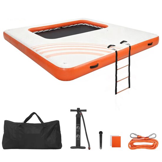 Doc plutitor gonflabil, 3.05x3.05 m, Alb/Portocaliu, Scara, suprafata antiderapanta, pompa, geanta