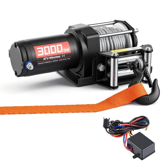 Troliu electric 1.3 CP, capacitate 1360 kg, IP55, Telecomanda cu fir, cablu otel Φ5 mm x 12 m, 12 V DC