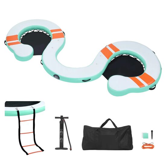 Doc plutitor gonflabil, 4.57x1.83m, Albastru, Scara, suprafata antiderapanta, pompa, geanta