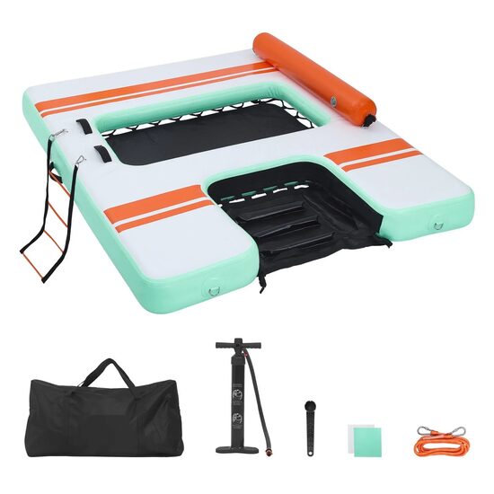 Doc plutitor gonflabil, 2.44x1.83m, Albastru, Scara, suprafata antiderapanta, pompa, geanta