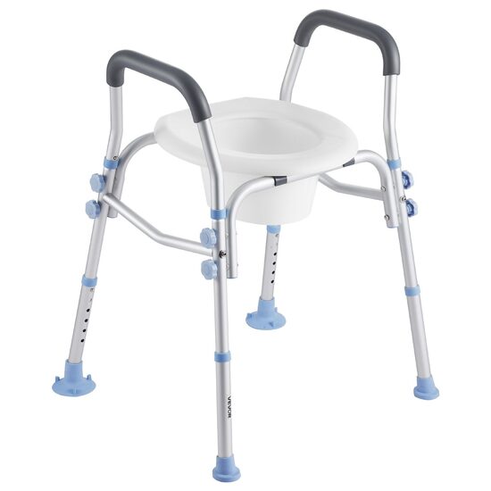 Scaun toaleta inaltat cu cotiere, Alb, 6 setari de inaltime, max 136 kg