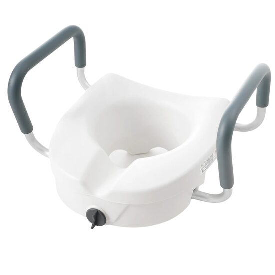 Scaun toaleta inaltat 127 mm, manere, potrivit pentru majoritatea toaletelor rotunde și alungite standard, max 158 kg