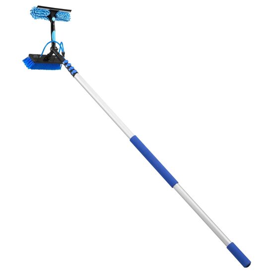 Kit Perie telescopica pentru spalat panouri solare, 7.36 m, Furtun apa 20 m, Aluminiu, Greutate 3.8 kg, Dozator sapun