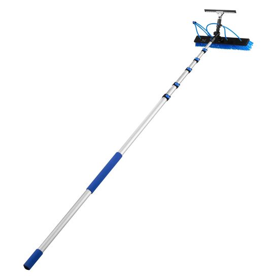 Kit Racleta si Perie telescopica pentru spalat panouri solare, 10 m, Furtun apa 20 m, Aluminiu, Greutate 5.6 kg, Dozator sapun