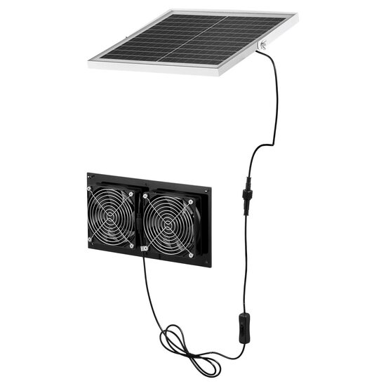 Set 2 x ventilatoare cu panou solar pentru sere/mansarde, 2 x 15 W, 2668 rpm, IP65